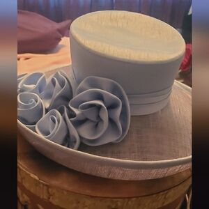 Elegant Blue Hat with Floral Accents